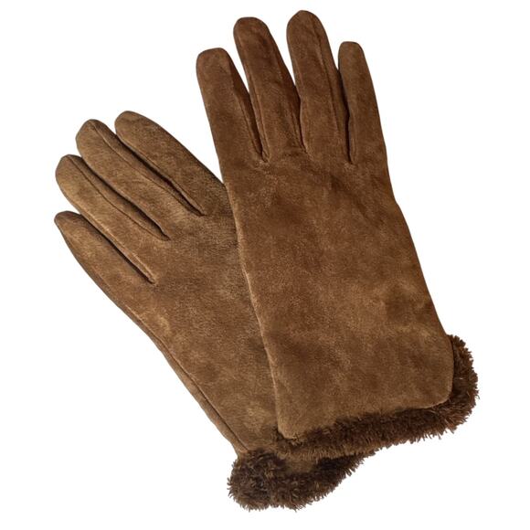 Totes Isotoner Chocolate Brown Leather Gloves Womens XL Faux Fur Sherpa Lined - Picture 1 of 5